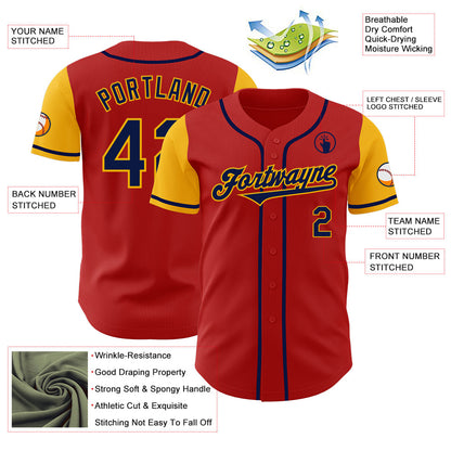 Custom Red Navy-Gold Authentic Two Tone Baseball Jersey - Sky-Custom