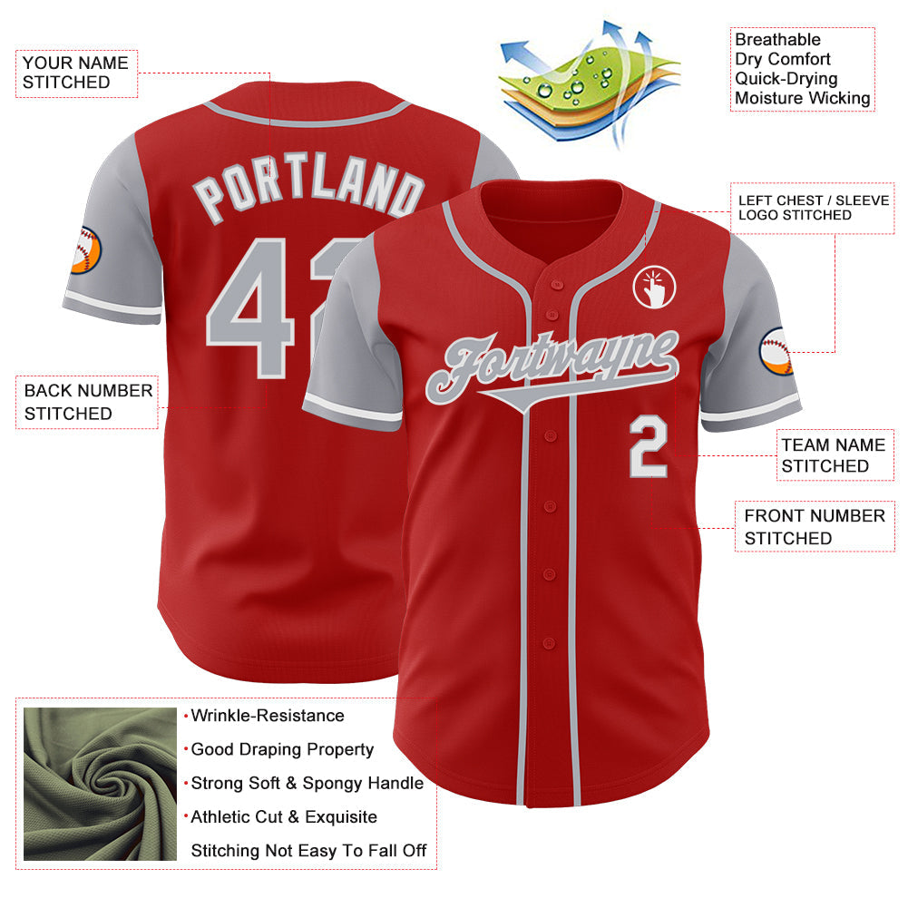 Custom Red Gray-White Authentic Two Tone Baseball Jersey - Sky-Custom