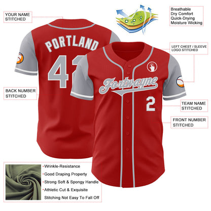 Custom Red Gray-White Authentic Two Tone Baseball Jersey - Sky-Custom