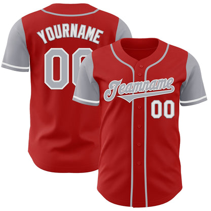 Custom Red Gray-White Authentic Two Tone Baseball Jersey - Sky-Custom