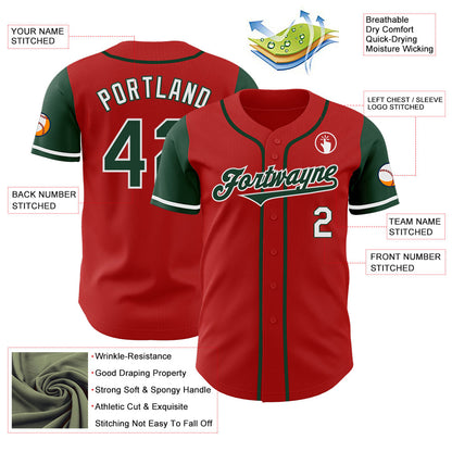 Custom Red Green-White Authentic Two Tone Baseball Jersey - Sky-Custom