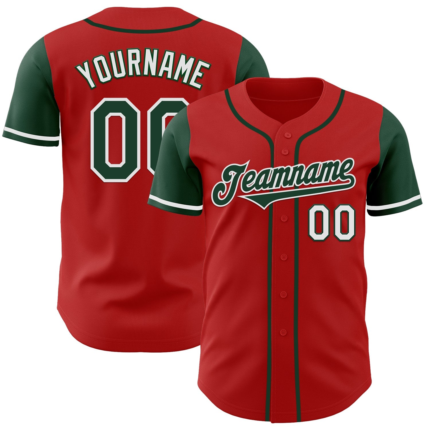 Custom Red Green-White Authentic Two Tone Baseball Jersey - Sky-Custom