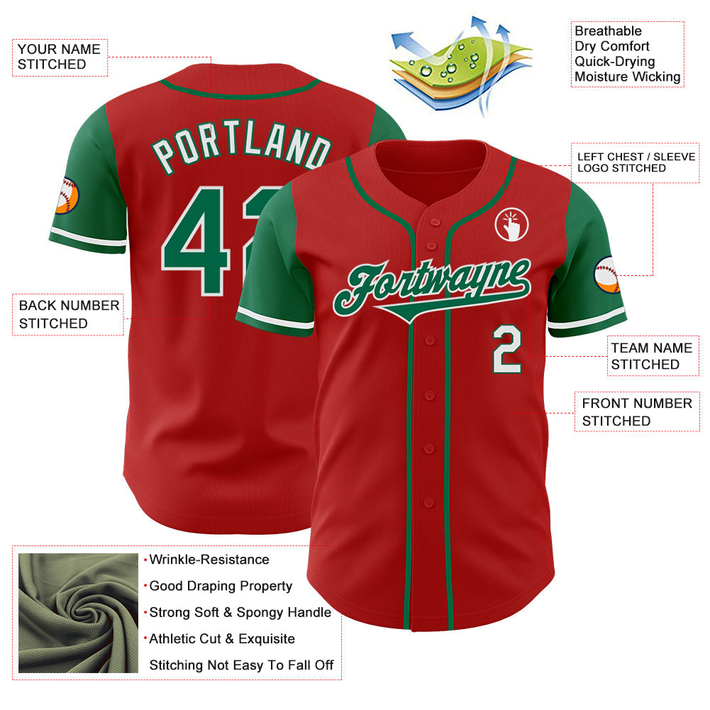 Custom Red Kelly Green-White Authentic Two Tone Baseball Jersey - Sky-Custom