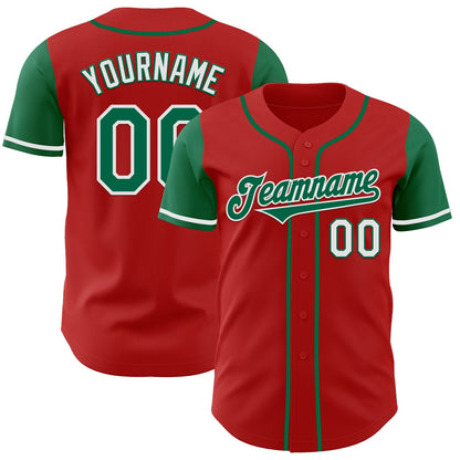 Custom Red Kelly Green-White Authentic Two Tone Baseball Jersey - Sky-Custom
