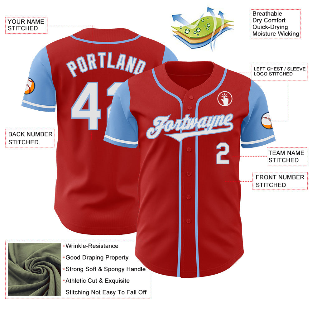 Custom Red White-Light Blue Authentic Two Tone Baseball Jersey - Sky-Custom