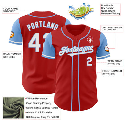 Custom Red White-Light Blue Authentic Two Tone Baseball Jersey - Sky-Custom