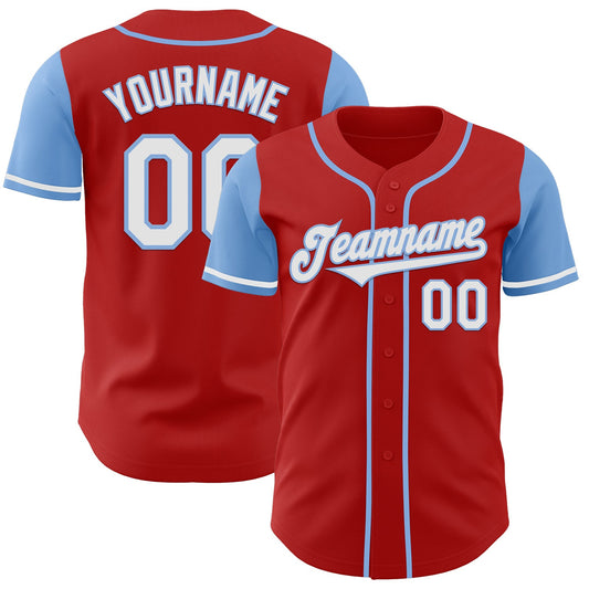 Custom Red White-Light Blue Authentic Two Tone Baseball Jersey - Sky-Custom
