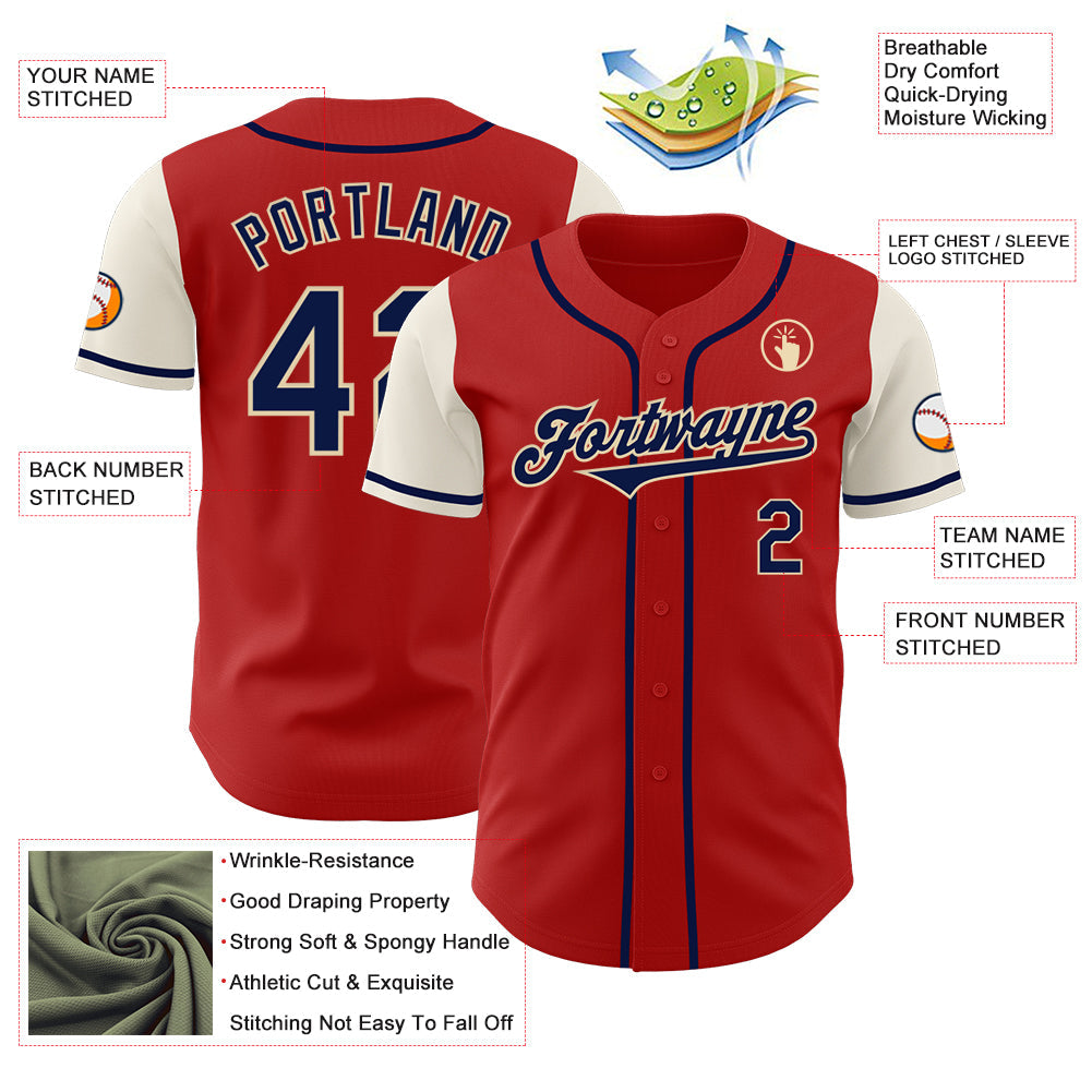 Custom Red Navy-Cream Authentic Two Tone Baseball Jersey - Sky-Custom