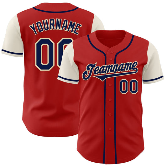 Custom Red Navy-Cream Authentic Two Tone Baseball Jersey - Sky-Custom
