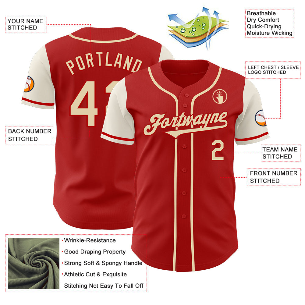 Custom Red Cream Authentic Two Tone Baseball Jersey - Sky-Custom