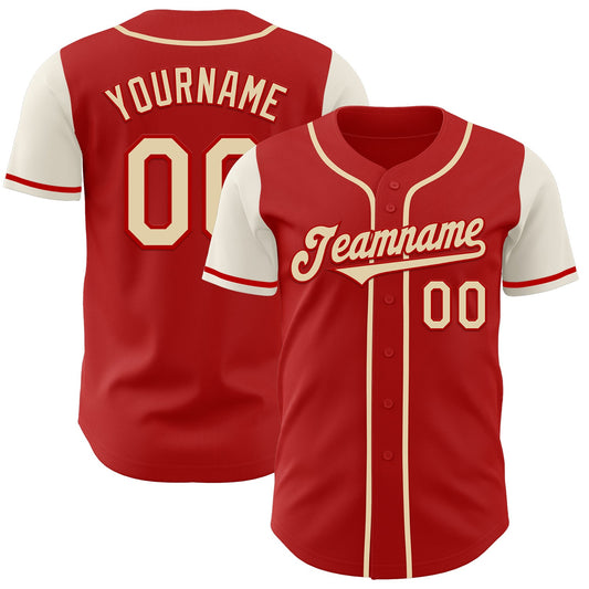 Custom Red Cream Authentic Two Tone Baseball Jersey - Sky-Custom