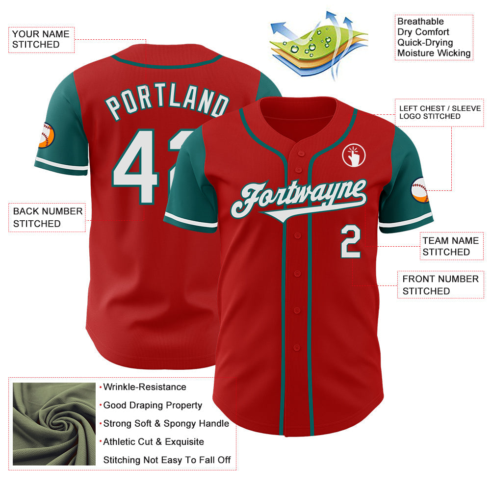 Custom Red White-Teal Authentic Two Tone Baseball Jersey - Sky-Custom