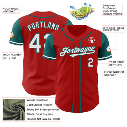 Custom Red White-Teal Authentic Two Tone Baseball Jersey - Sky-Custom