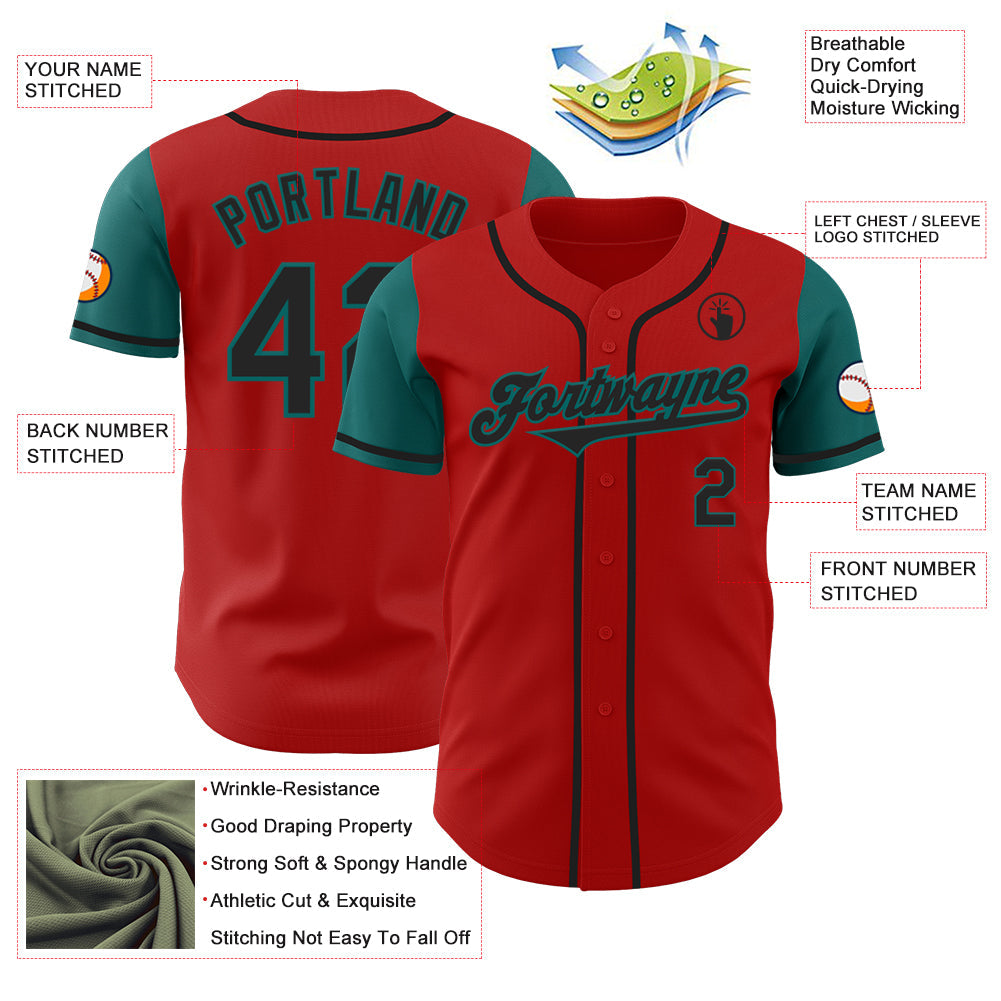 Custom Red Black-Teal Authentic Two Tone Baseball Jersey - Sky-Custom