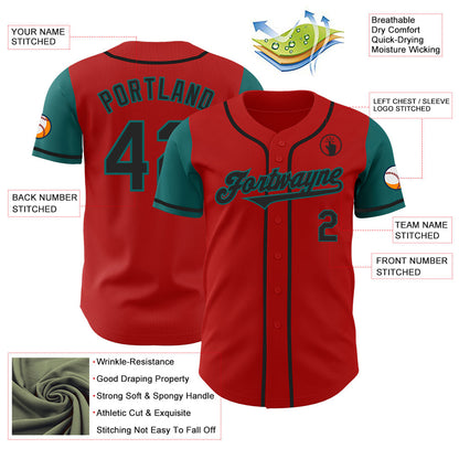 Custom Red Black-Teal Authentic Two Tone Baseball Jersey - Sky-Custom