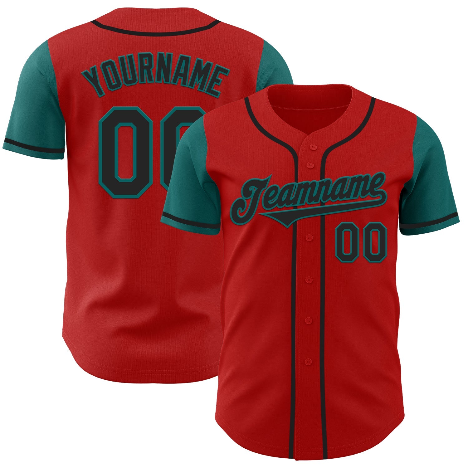 Custom Red Black-Teal Authentic Two Tone Baseball Jersey - Sky-Custom