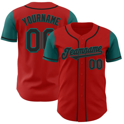 Custom Red Black-Teal Authentic Two Tone Baseball Jersey - Sky-Custom