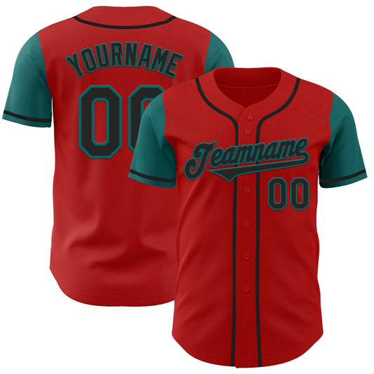 Custom Red Black-Teal Authentic Two Tone Baseball Jersey - Sky-Custom