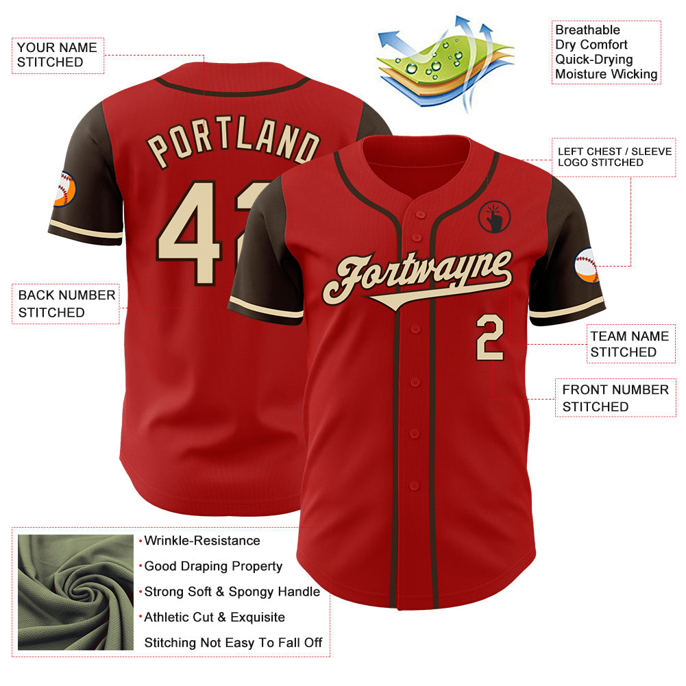 Custom Red Cream-Brown Authentic Two Tone Baseball Jersey - Sky-Custom