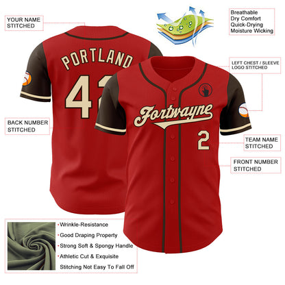 Custom Red Cream-Brown Authentic Two Tone Baseball Jersey - Sky-Custom