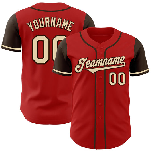 Custom Red Cream-Brown Authentic Two Tone Baseball Jersey - Sky-Custom