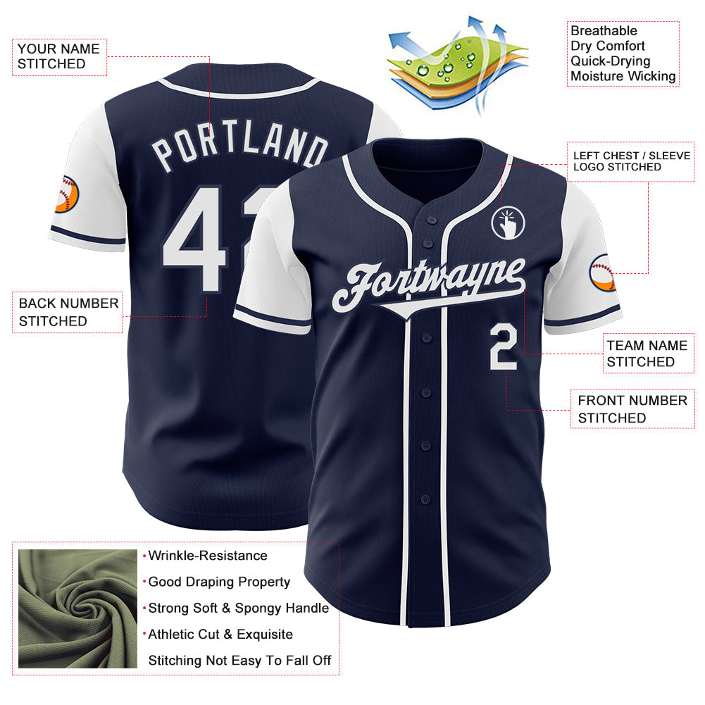Custom Navy White Authentic Two Tone Baseball Jersey - Sky-Custom