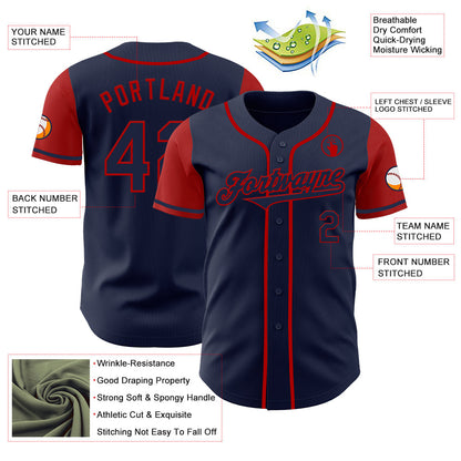 Custom Navy Red Authentic Two Tone Baseball Jersey - Sky-Custom