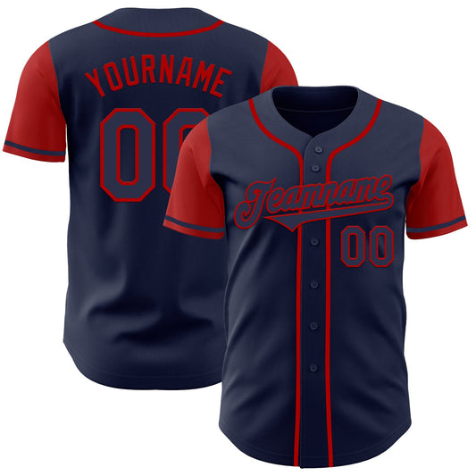 Custom Navy Red Authentic Two Tone Baseball Jersey - Sky-Custom