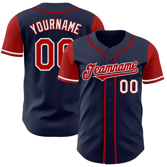 Custom Navy Red-White Authentic Two Tone Baseball Jersey - Sky-Custom