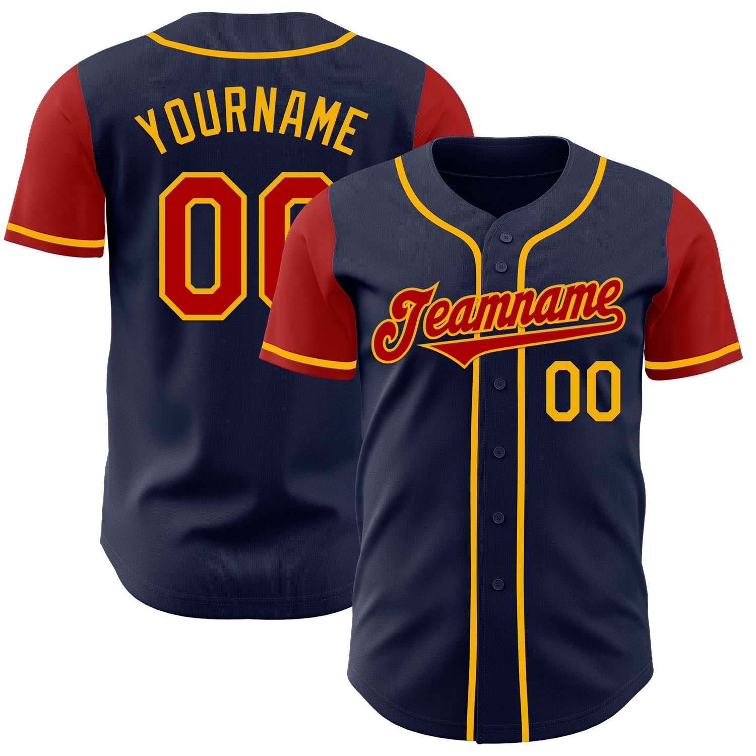 Custom Navy Red-Gold Authentic Two Tone Baseball Jersey - Sky-Custom
