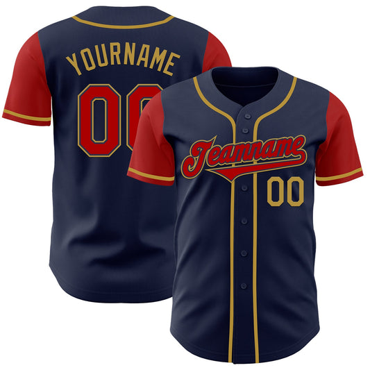 Custom Navy Red-Old Gold Authentic Two Tone Baseball Jersey - Sky-Custom