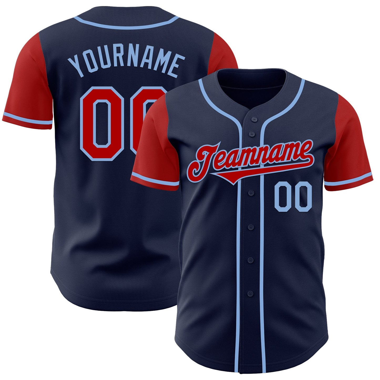Custom Navy Red-Light Blue Authentic Two Tone Baseball Jersey - Sky-Custom