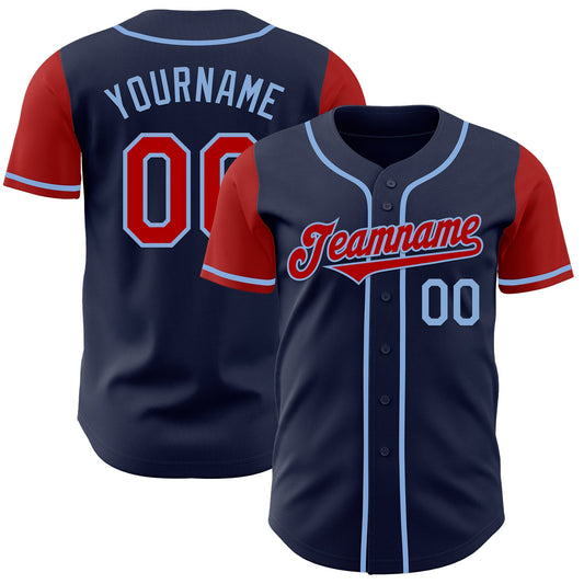 Custom Navy Red-Light Blue Authentic Two Tone Baseball Jersey - Sky-Custom