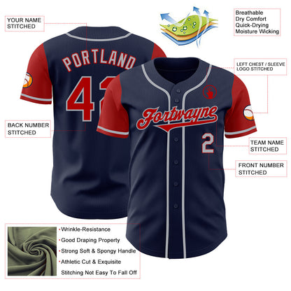 Custom Navy Red-Gray Authentic Two Tone Baseball Jersey - Sky-Custom
