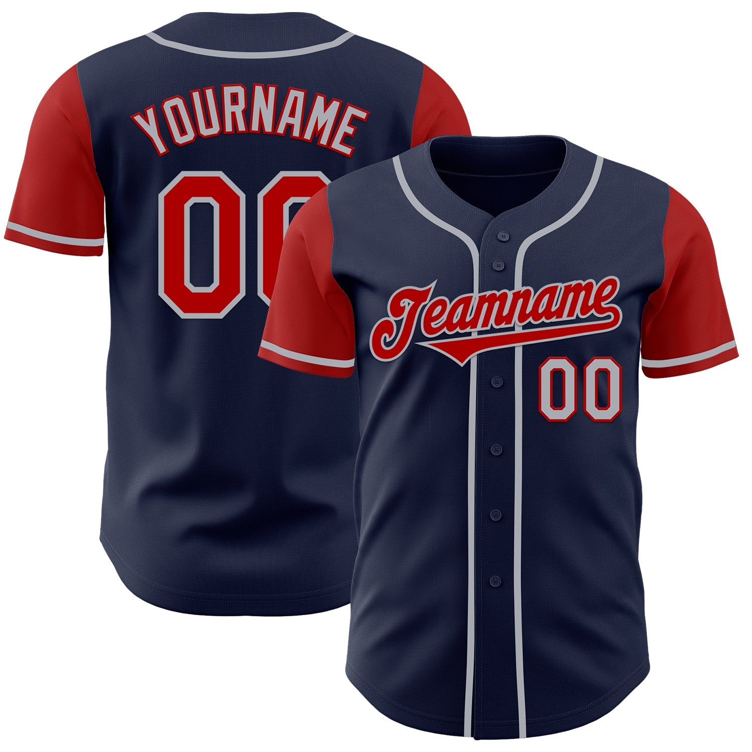 Custom Navy Red-Gray Authentic Two Tone Baseball Jersey - Sky-Custom