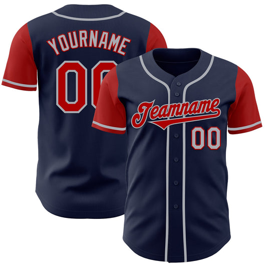 Custom Navy Red-Gray Authentic Two Tone Baseball Jersey - Sky-Custom