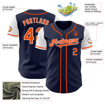 Custom Navy Orange-White Authentic Two Tone Baseball Jersey - Sky-Custom