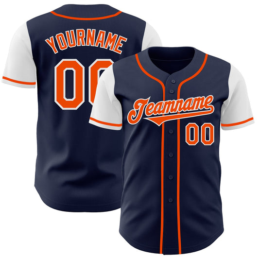 Custom Navy Orange-White Authentic Two Tone Baseball Jersey - Sky-Custom