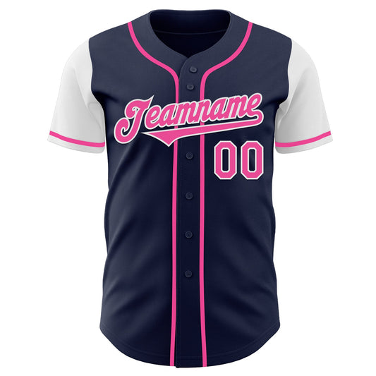 Custom Navy Pink-White Authentic Two Tone Baseball Jersey - Sky-Custom