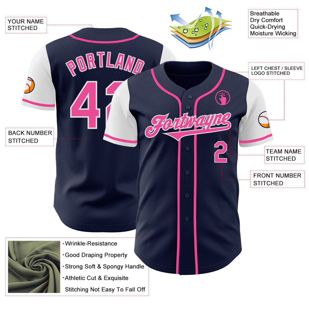 Custom Navy Pink-White Authentic Two Tone Baseball Jersey - Sky-Custom