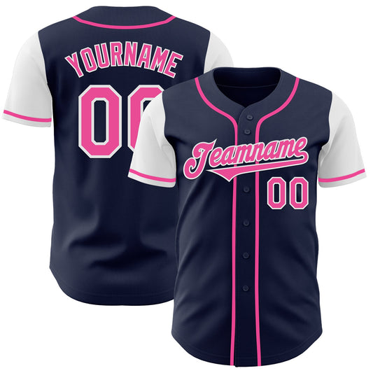 Custom Navy Pink-White Authentic Two Tone Baseball Jersey - Sky-Custom