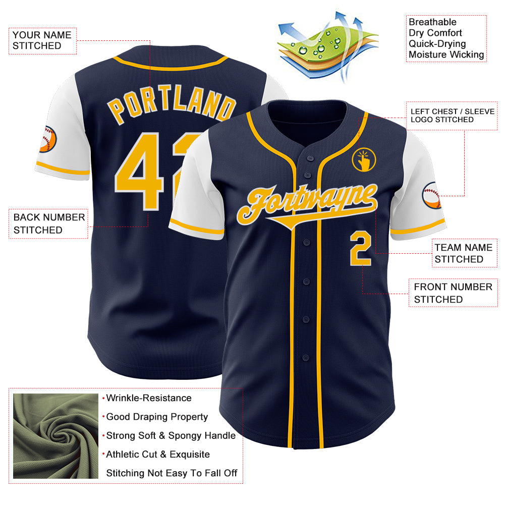 Custom Navy Gold-White Authentic Two Tone Baseball Jersey - Sky-Custom