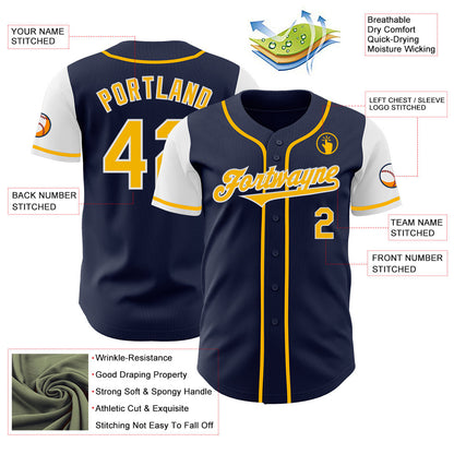 Custom Navy Gold-White Authentic Two Tone Baseball Jersey - Sky-Custom