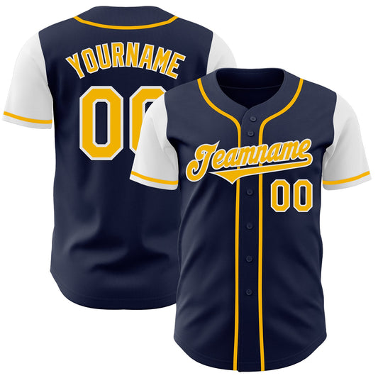 Custom Navy Gold-White Authentic Two Tone Baseball Jersey - Sky-Custom