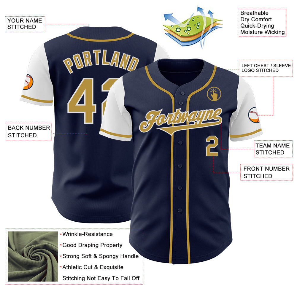 Custom Navy Old Gold-White Authentic Two Tone Baseball Jersey - Sky-Custom
