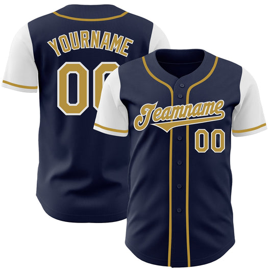 Custom Navy Old Gold-White Authentic Two Tone Baseball Jersey - Sky-Custom