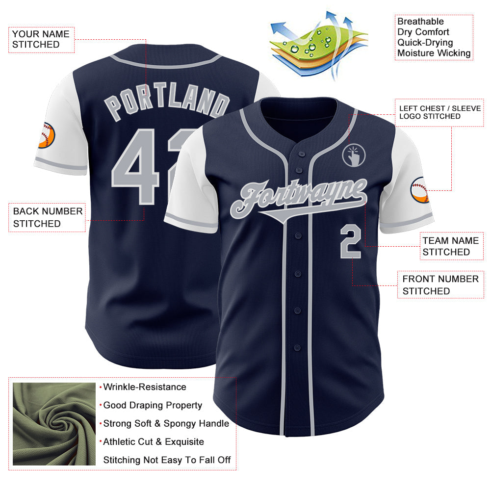 Custom Navy Gray-White Authentic Two Tone Baseball Jersey - Sky-Custom