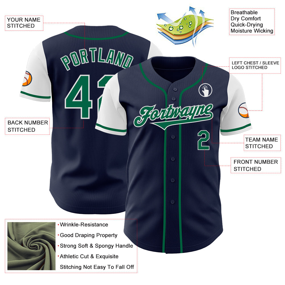 Custom Navy Kelly Green-White Authentic Two Tone Baseball Jersey - Sky-Custom
