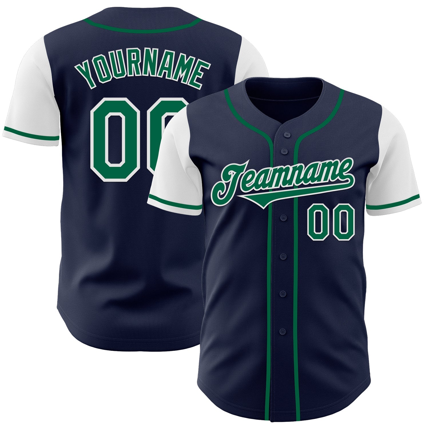Custom Navy Kelly Green-White Authentic Two Tone Baseball Jersey - Sky-Custom