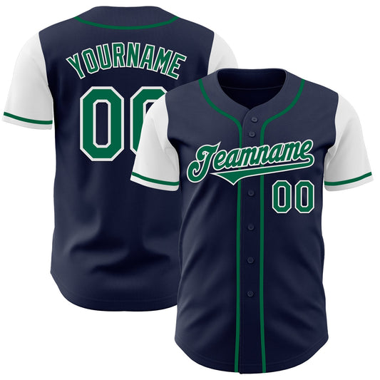 Custom Navy Kelly Green-White Authentic Two Tone Baseball Jersey - Sky-Custom
